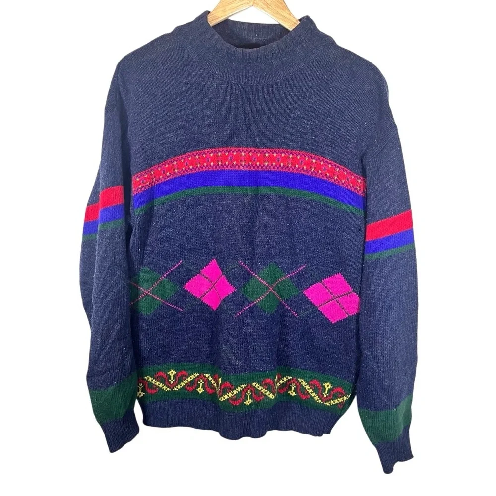 Vintage Men’s United Colors of Benetton Wool Argyle Mock Meck Sweater